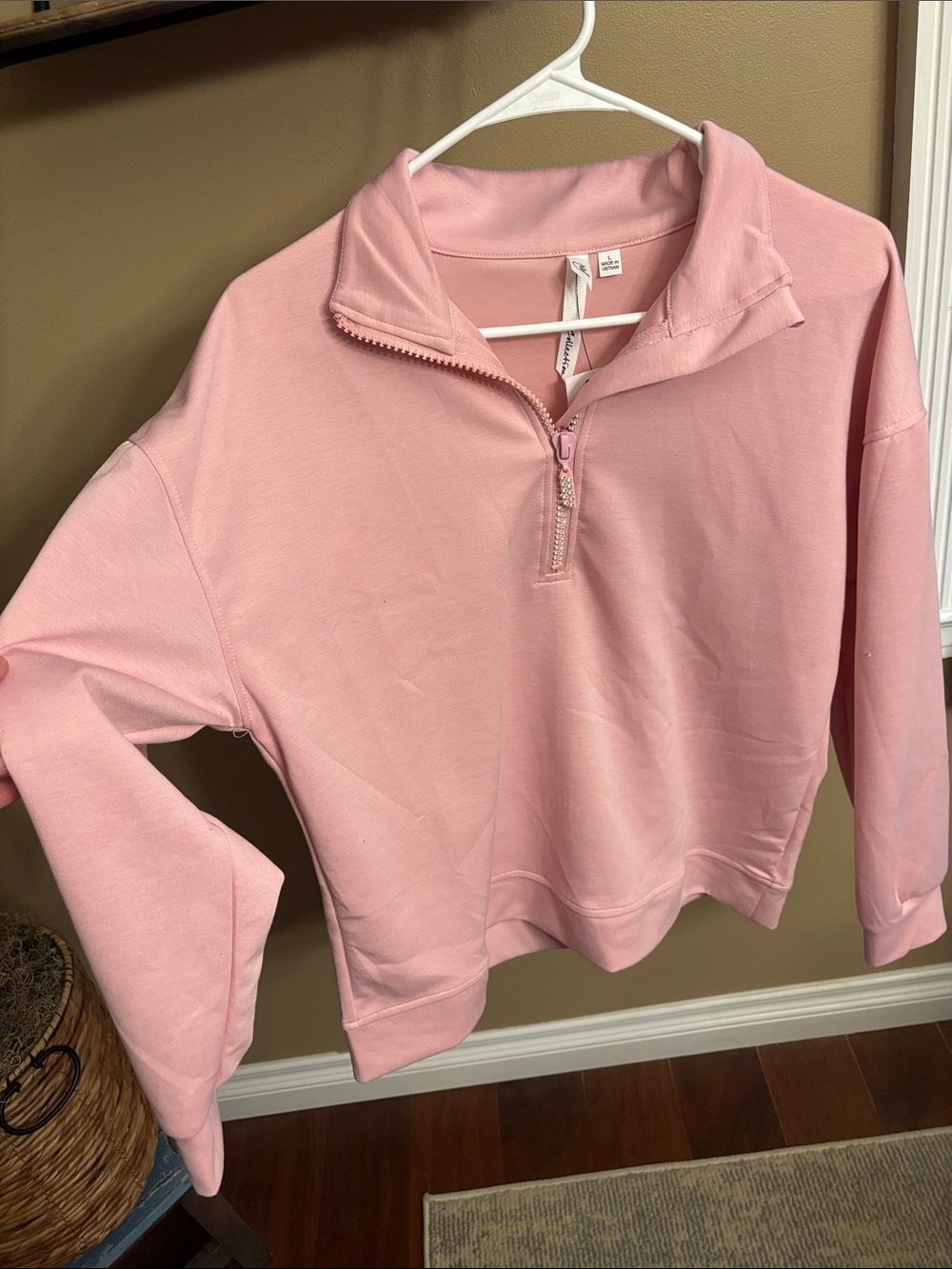 NWT NY Collection Light Pink Quarter-Zip Sweatshirt